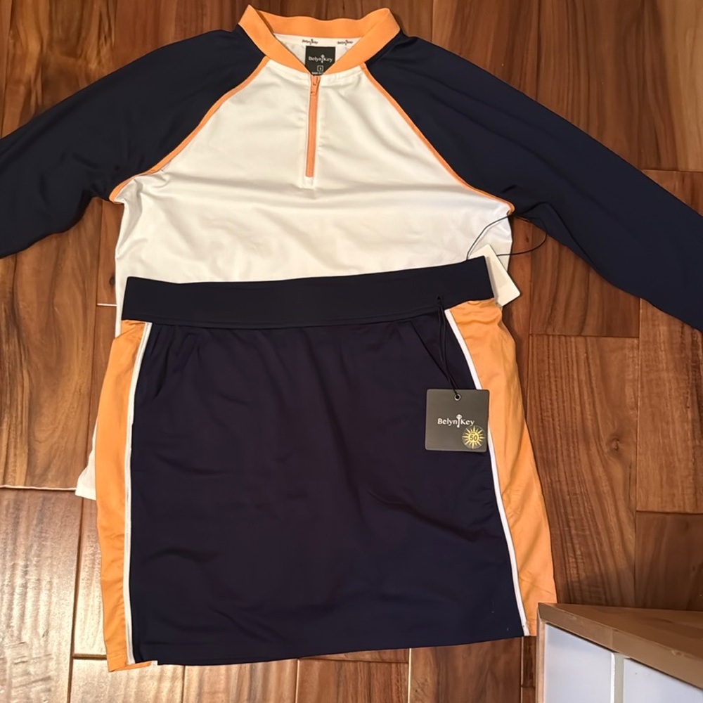 Belyn Key Blue and Peach  Skort - M & Matching  Sleeve Top - S